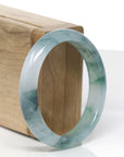 High-End Natural Icy Blue-Green Flower Jadeite Jade "Oval" Bangle Bracelet (56.7mm)