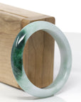 Baikalla Natural Deep Forest Green Patch Jadeite Jade "Half Round" Bangle Bracelet (54.1mm)