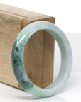 Baikalla Natural Deep Forest Green Patch Jadeite Jade "Half Round" Bangle Bracelet (54.1mm)