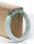 Baikalla Natural Deep Forest Green Patch Jadeite Jade "Half Round" Bangle Bracelet (54.1mm)
