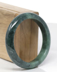 Baikalla Natural Deep Forest Green Jadeite Jade "Half Round" Bangle Bracelet (55.6mm)