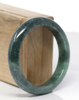 Baikalla Natural Deep Forest Green Jadeite Jade "Half Round" Bangle Bracelet (55.6mm)