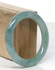 High-End Natural Icy Blue-Green Jadeite Jade "Traditional Full Round" Bangle Bracelet (53.9mm)