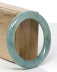 High-End Natural Icy Blue-Green Jadeite Jade "Traditional Full Round" Bangle Bracelet (53.9mm)
