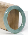 High-End Natural Icy Blue-Green Jadeite Jade "Traditional Full Round" Bangle Bracelet (53.9mm)