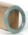 High-End Natural Icy Blue-Green Jadeite Jade "Traditional Full Round" Bangle Bracelet (53.9mm)