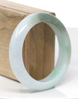 "Classic Princess Half Round" Genuine Burmese Forest Green & White Jadeite Jade Bangle Bracelet (56.11 mm )