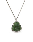 Baikalla Baikalla™ Sterling Silver Genuine Nephrite Green Jade Small Buddha Pendant Necklace