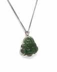Baikalla Baikalla™ Sterling Silver Genuine Nephrite Green Jade Small Buddha Pendant Necklace