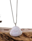 Baikalla Jewelry Jade Buddha Pendant Copy of "Laughing Buddha" 14k White Gold Genuine Light Lavender Green, Jadeite Jade Buddha Necklace With Diamond Bail