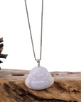 Baikalla Jewelry Jade Buddha Pendant Copy of "Laughing Buddha" 14k White Gold Genuine Light Lavender Green, Jadeite Jade Buddha Necklace With Diamond Bail