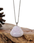 Baikalla Jewelry Jade Buddha Pendant Copy of "Laughing Buddha" 14k White Gold Genuine Light Lavender Green, Jadeite Jade Buddha Necklace With Diamond Bail