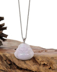 Baikalla Jewelry Jade Buddha Pendant Copy of "Laughing Buddha" 14k White Gold Genuine Light Lavender Green, Jadeite Jade Buddha Necklace With Diamond Bail