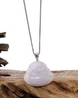 Baikalla Jewelry Jade Buddha Pendant Copy of "Laughing Buddha" 14k White Gold Genuine Light Lavender Green, Jadeite Jade Buddha Necklace With Diamond Bail