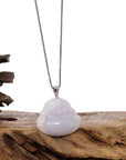 Baikalla Jewelry Jade Buddha Pendant Copy of "Laughing Buddha" 14k White Gold Genuine Light Lavender Green, Jadeite Jade Buddha Necklace With Diamond Bail