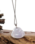 Baikalla Jewelry Jade Buddha Pendant Copy of "Laughing Buddha" 14k White Gold Genuine Light Lavender Green, Jadeite Jade Buddha Necklace With Diamond Bail