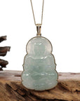 Baikalla Jewelry Jade Guanyin Pendant Necklace Copy of "Goddess of Compassion" 14k Yellow Gold Genuine Burmese Jadeite Jade Guanyin Necklace With Good Luck Design