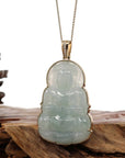 Baikalla Jewelry Jade Guanyin Pendant Necklace Copy of "Goddess of Compassion" 14k Yellow Gold Genuine Burmese Jadeite Jade Guanyin Necklace With Good Luck Design