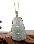 Baikalla Jewelry Jade Guanyin Pendant Necklace Copy of "Goddess of Compassion" 14k Yellow Gold Genuine Burmese Jadeite Jade Guanyin Necklace With Good Luck Design