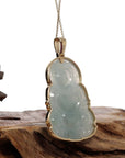 Baikalla Jewelry Jade Guanyin Pendant Necklace Copy of "Goddess of Compassion" 14k Yellow Gold Genuine Burmese Jadeite Jade Guanyin Necklace With Good Luck Design