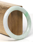 Natural Burmese Light Green & Apple Green Flower Jadeite Jade Traditional Bangle Bracelet (55.2mm)
