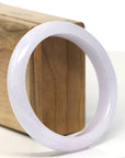 "Princess Half Round" Pink-Lavender Natural Jadeite Jade Bangle (59.8mm)