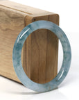 High End Natural Burmese Ice Blue Green Flower Jadeite Jade Bangle Bracelet (51mm)