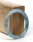 High End Natural Burmese Ice Blue Green Flower Jadeite Jade Bangle Bracelet (51mm)