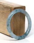 High End Natural Burmese Ice Blue Green Flower Jadeite Jade Bangle Bracelet (51mm)