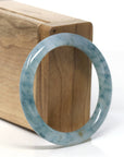 High End Natural Burmese Ice Blue Green Flower Jadeite Jade Bangle Bracelet (51mm)
