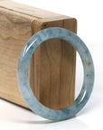 High End Natural Burmese Ice Blue Green Flower Jadeite Jade Bangle Bracelet (51mm)