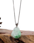 Baikalla Jewelry Jade Buddha Pendant Copy of "Laughing Buddha" Genuine Vibrant Green Jadeite Buddha Pendant Necklace With Sterling Silver Bail