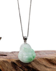 Baikalla Jewelry Jade Buddha Pendant Copy of "Laughing Buddha" Genuine Vibrant Green Jadeite Buddha Pendant Necklace With Sterling Silver Bail