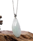 Baikalla Jewelry Jade Pendant Copy of "Shou Tao" (Longevity Peach) Natural Blue green Jadeite Jade, Necklace With Silver Bail