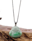 Baikalla Jewelry Jade Buddha Pendant Copy of Copy of "Laughing Buddha" Genuine Vibrant Green Jadeite Buddha Pendant Necklace With Sterling Silver Bail