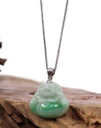 Baikalla Jewelry Jade Buddha Pendant Copy of Copy of "Laughing Buddha" Genuine Vibrant Green Jadeite Buddha Pendant Necklace With Sterling Silver Bail
