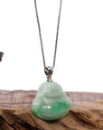 Baikalla Jewelry Jade Buddha Pendant Copy of Copy of "Laughing Buddha" Genuine Vibrant Green Jadeite Buddha Pendant Necklace With Sterling Silver Bail