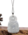 Baikalla Jewelry Jade Guanyin Pendant Necklace Copy of Copy of Copy of "Goddess of Compassion" Genuine Burmese Ice Blue Jadeite Jade Guanyin Necklace With Good Luck Design Sterling Silver Bail