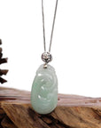 Baikalla Jewelry Jade Guanyin Pendant Necklace Copy of Copy of Natural Light Green Jadeite Jade Ru Yi Pendant Necklace With Sterling Silver Bail