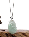 Baikalla Jewelry Jade Guanyin Pendant Necklace Copy of Copy of Natural Light Green Jadeite Jade Ru Yi Pendant Necklace With Sterling Silver Bail