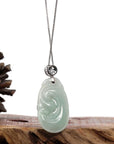 Baikalla Jewelry Jade Guanyin Pendant Necklace Copy of Copy of Natural Light Green Jadeite Jade Ru Yi Pendant Necklace With Sterling Silver Bail
