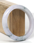 Baikalla Natural Light Lavender W/ Deep Blue-Green Flowers Jadeite Jade "Half Round" Bangle Bracelet (60.9mm)