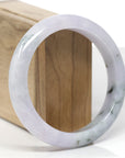Baikalla Natural Light Lavender W/ Deep Blue-Green Flowers Jadeite Jade "Half Round" Bangle Bracelet (60.9mm)