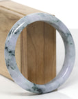 Baikalla Natural Light Lavender W/ Deep Blue-Green Flowers Jadeite Jade "Half Round" Bangle Bracelet (59.6mm)