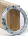 Baikalla Natural Light Lavender W/ Deep Blue-Green Flowers Jadeite Jade "Half Round" Bangle Bracelet (59.6mm)