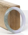 Baikalla Natural Icy Light Lavender & Oil-Green Jadeite Jade "Oval" Bangle Bracelet (55.3mm)