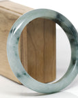 Baikalla Natural Blue-Green Flowers Jadeite Jade "Half Round" Bangle Bracelet (63.4mm)