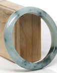 Baikalla Natural Blue-Green Flowers Jadeite Jade "Half Round" Bangle Bracelet (63.4mm)