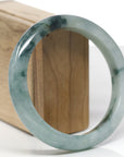 Baikalla Natural Blue-Green Flowers Jadeite Jade "Half Round" Bangle Bracelet (63.4mm)