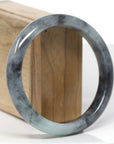 Baikalla Natural Black Wuji & Light Green Jadeite Jade "Half Round" Bangle Bracelet (62.8mm)